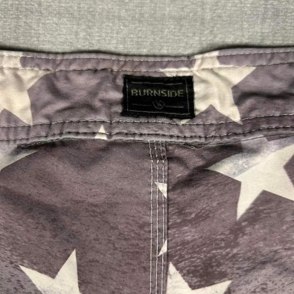 Burnside Mens Board Shorts Size 32 American Flag Stars Stripes Grey Black Swim